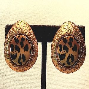 CLARA STUDIO FOR ASYMMETRY EARRING ANIMAL PRINT GOLD CLIP VINTAGE 1994 SAMPLE
